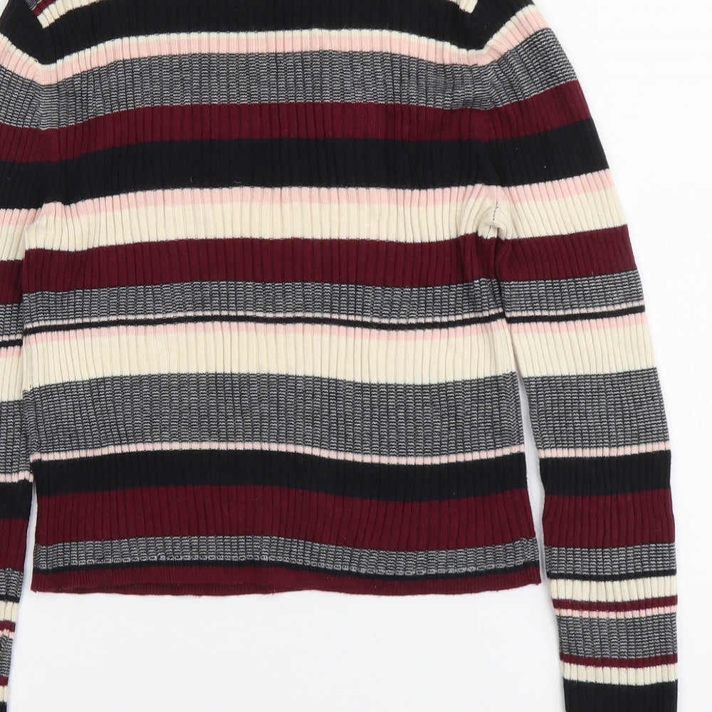 New Look Girls Multicoloured Boat Neck Striped Viscose Pullover Jumper Size 12-13 Years Pullover - Ribbed