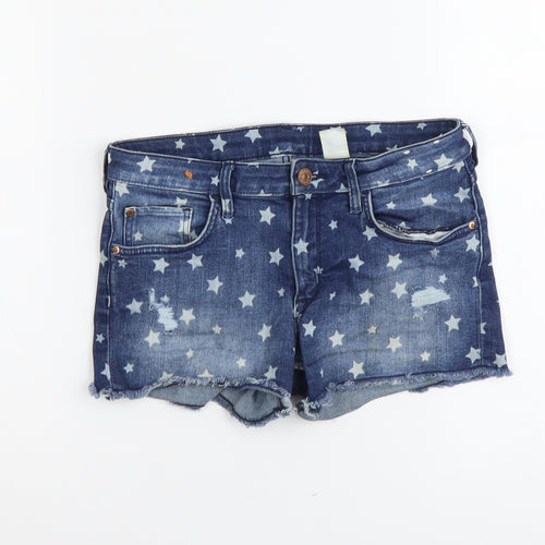 H&M Girls Blue Geometric Cotton Hot Pants Shorts Size 12-13 Years Regular Buckle - Star Pattern