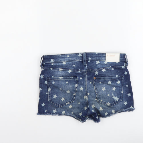 H&M Girls Blue Geometric Cotton Hot Pants Shorts Size 12-13 Years Regular Buckle - Star Pattern