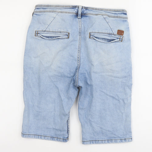 Zara Mens Blue Cotton Bermuda Shorts Size M L10 in Regular Button