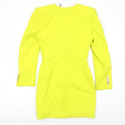 Zara Womens Yellow Polyester Jacket Dress Size S V-Neck Button