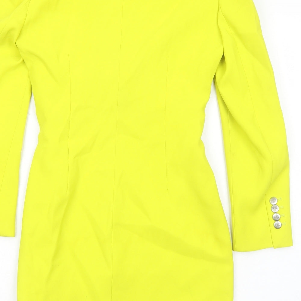 Zara Womens Yellow Polyester Jacket Dress Size S V-Neck Button