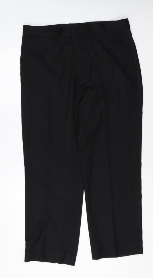 George Mens Black Polyester Dress Pants Trousers Size 36 in Regular Zip