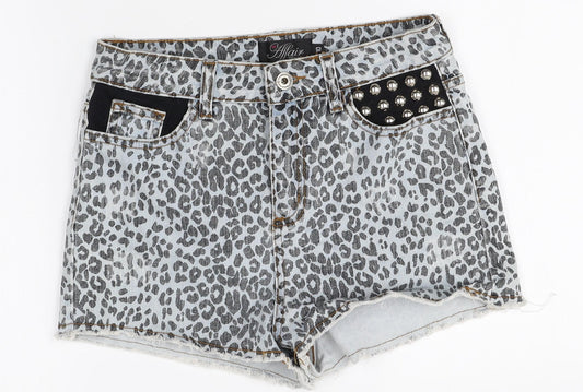 Affair Womens Multicoloured Animal Print Cotton Boyfriend Shorts Size 10 Regular Zip - Leopard Print