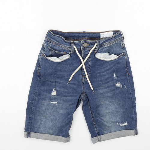 Denim & Co. Mens Blue Cotton Biker Shorts Size 30 in L8 in Regular Drawstring