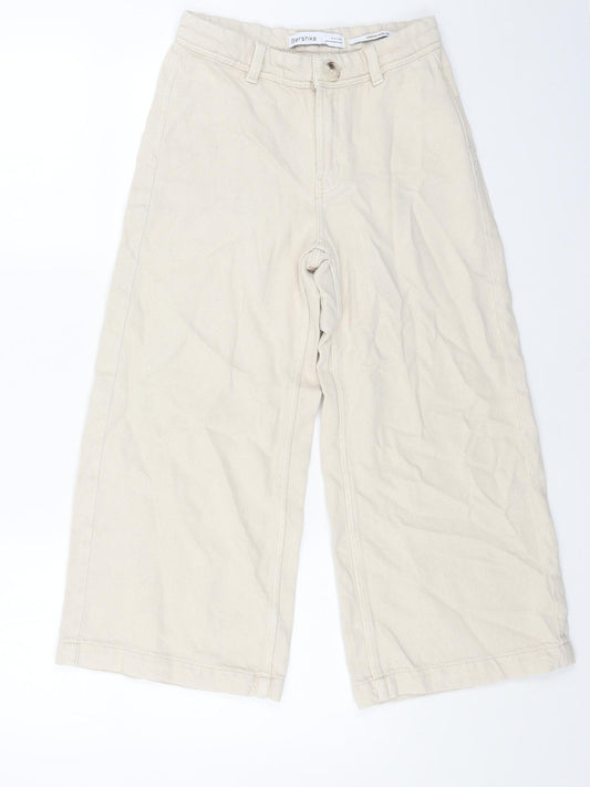 Bershka Girls Beige Cotton Wide-Leg Jeans Size 10-11 Years Regular Button