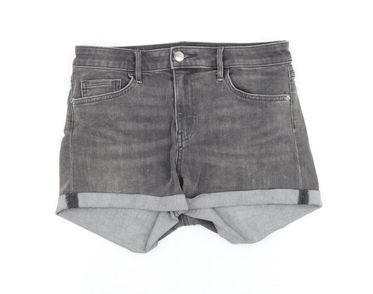 H&M Womens Grey Cotton Hot Pants Shorts Size 8 Regular Zip
