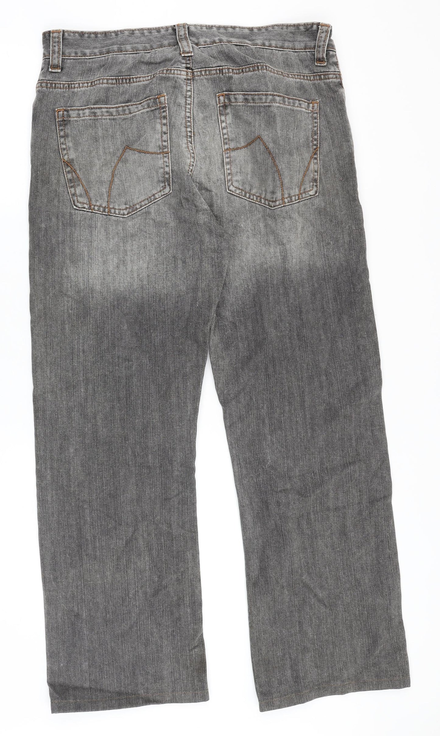 Preworn Mens Grey Cotton Straight Jeans Size 34 in Regular Zip