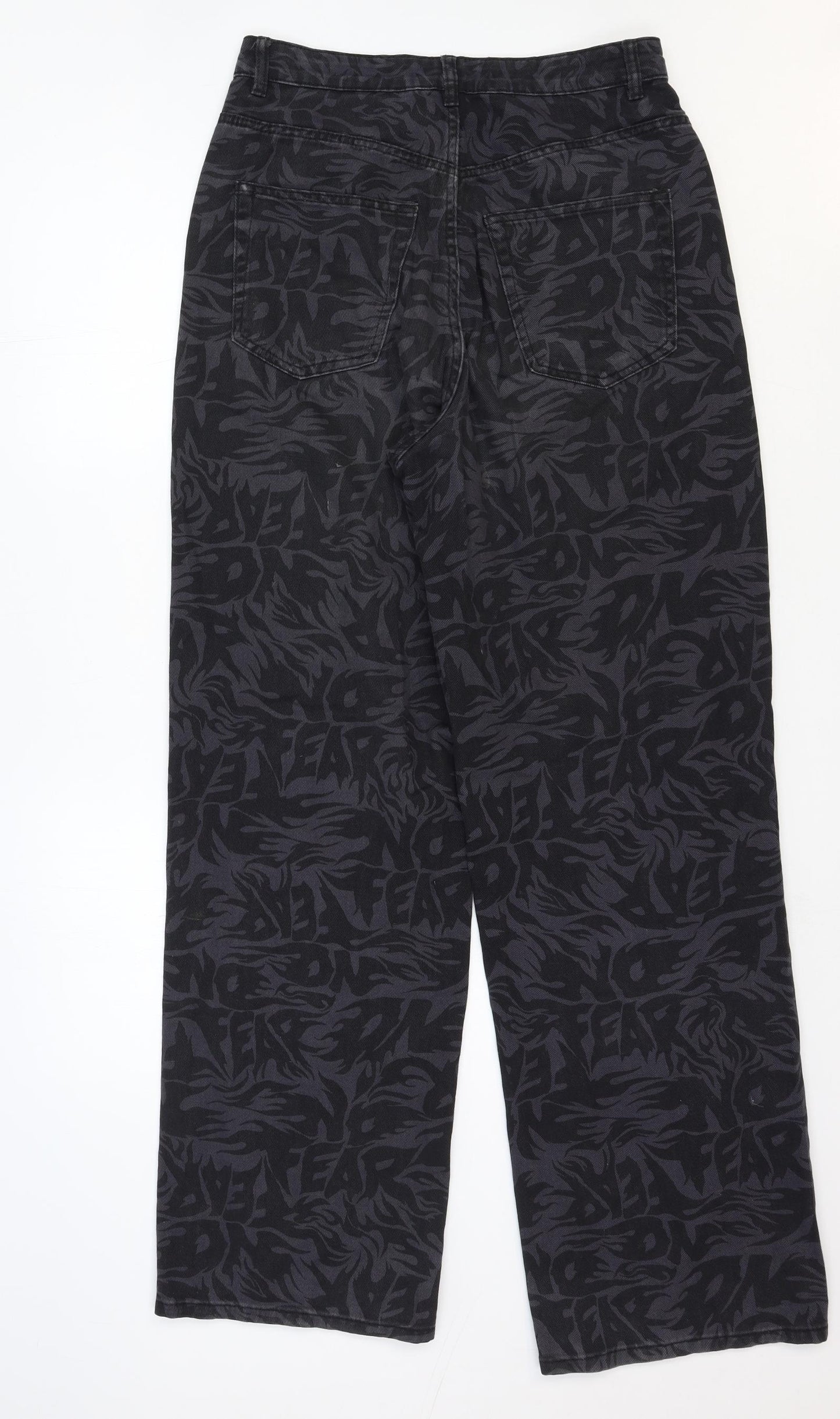 No Fear Womens Black Geometric Cotton Straight Jeans Size 10 Regular Zip