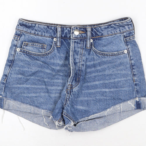 H&M Womens Blue Cotton Boyfriend Shorts Size 6 Regular Zip