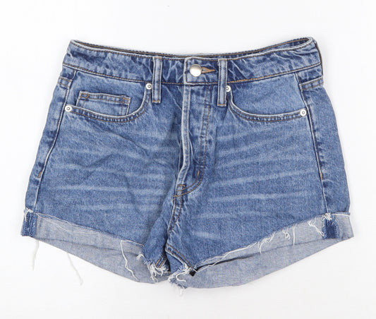 H&M Womens Blue Cotton Boyfriend Shorts Size 6 Regular Zip