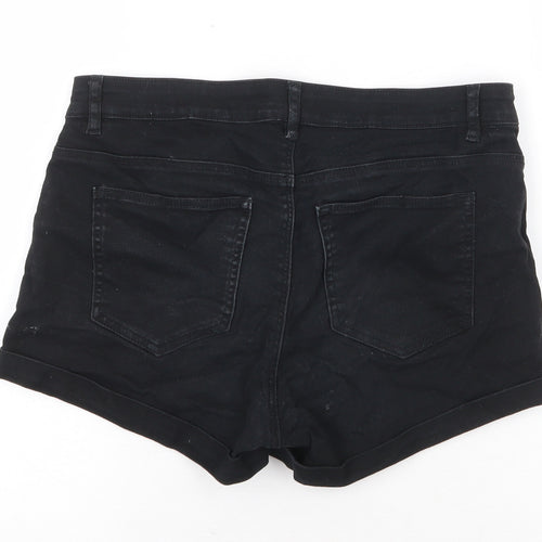 H&M Womens Black Cotton Hot Pants Shorts Size 8 Regular Zip