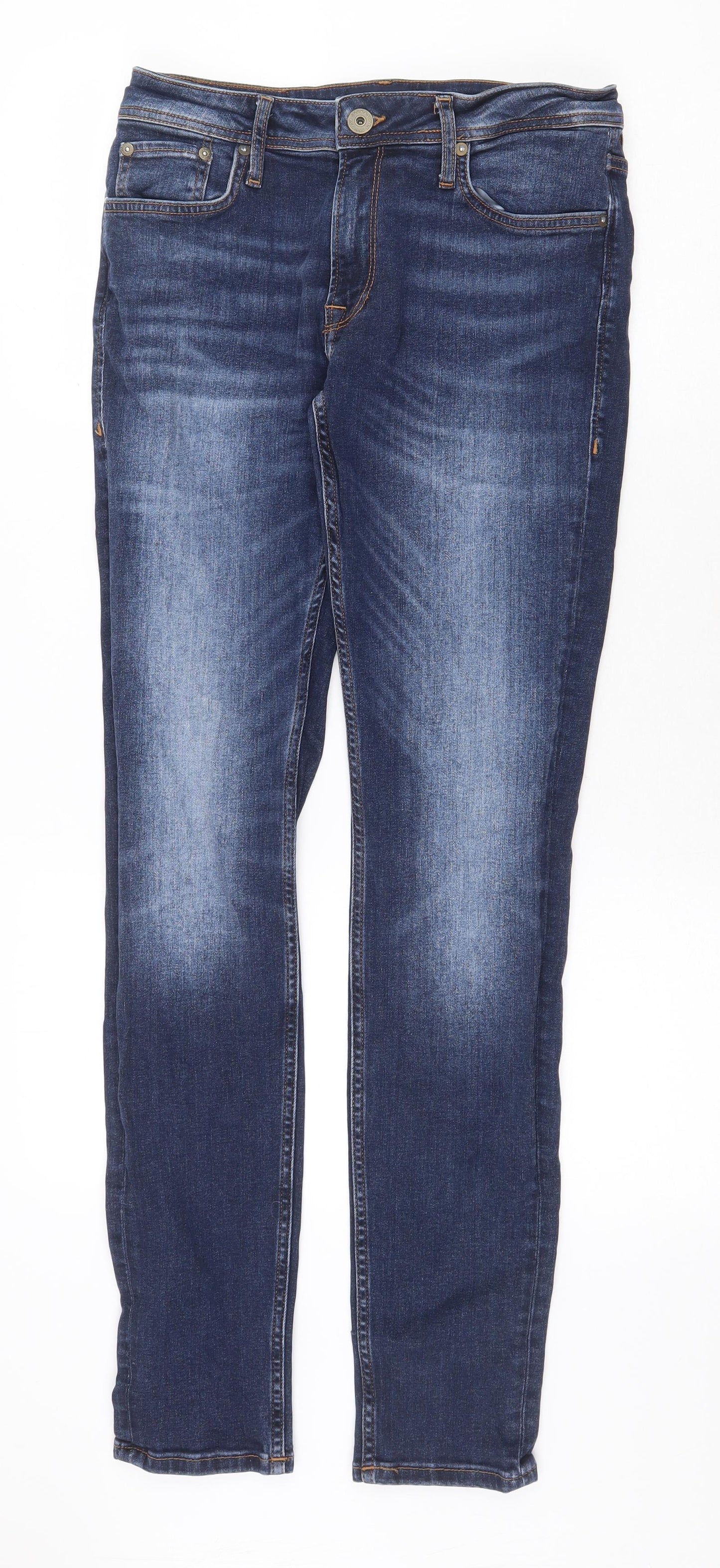 JACK & JONES Mens Blue Cotton Skinny Jeans Size 30 in Regular Zip