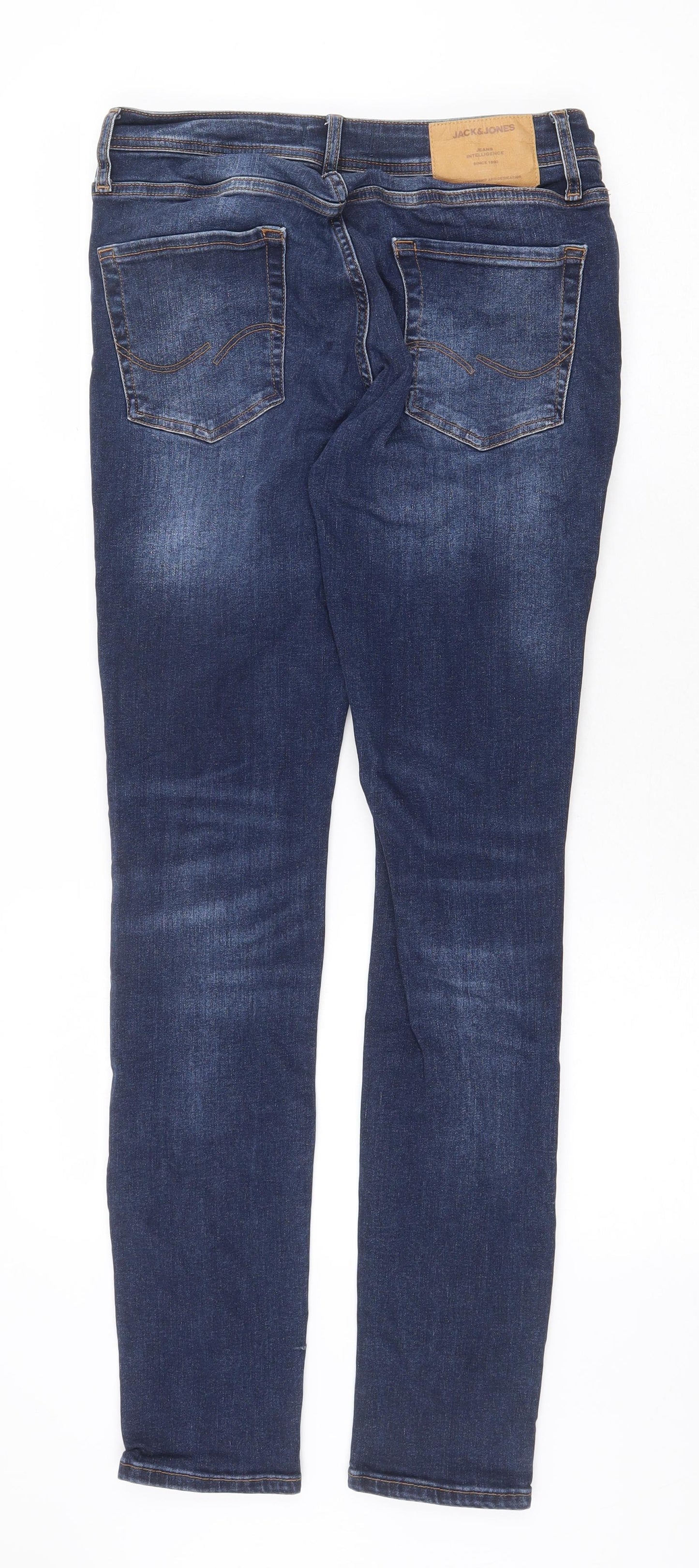 JACK & JONES Mens Blue Cotton Skinny Jeans Size 30 in Regular Zip