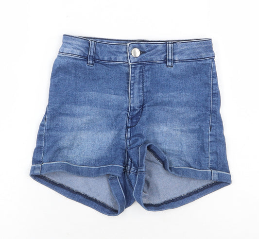H&M Womens Blue Cotton Hot Pants Shorts Size 6 Regular Zip