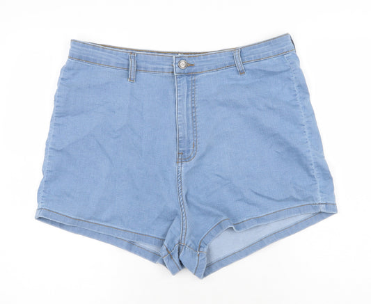 PRETTYLITTLETHING Womens Blue Cotton Hot Pants Shorts Size 18 Regular Zip