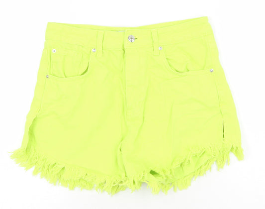 Denim & Co. Womens Yellow Cotton Cut-Off Shorts Size 10 Regular Zip