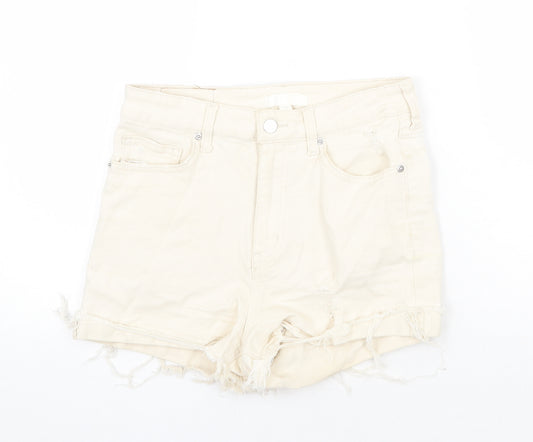 H&M Womens Beige Cotton Cut-Off Shorts Size 10 Regular Zip
