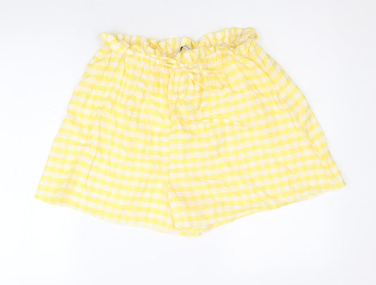 George Womens Yellow Check Viscose Hot Pants Shorts Size 12 Regular Pull On