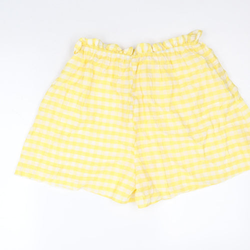 George Womens Yellow Check Viscose Hot Pants Shorts Size 12 Regular Pull On