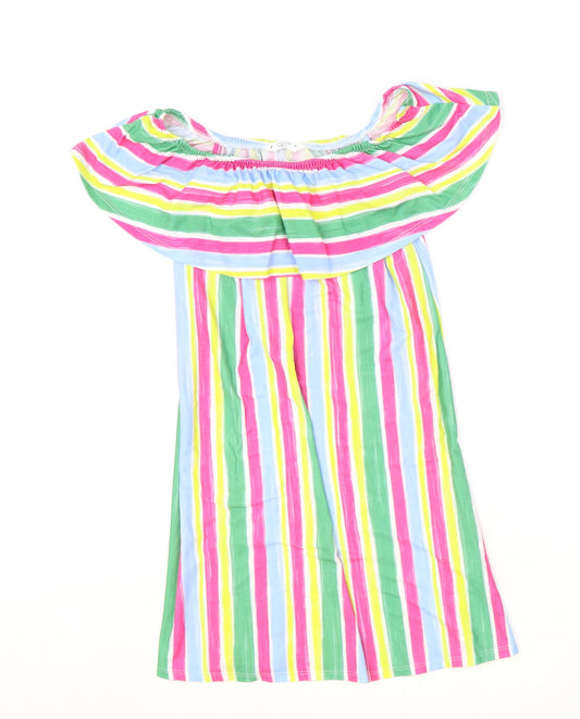 Candy Girls Multicoloured Striped Polyester A-Line Size 11 Years Off the Shoulder Pullover