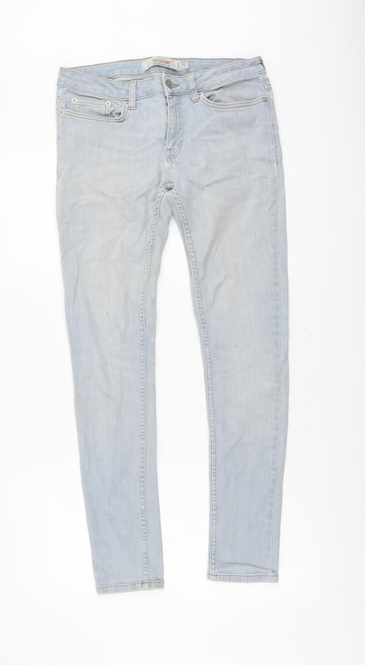 Topman Mens Blue Cotton Skinny Jeans Size 30 in L30 in Regular Button