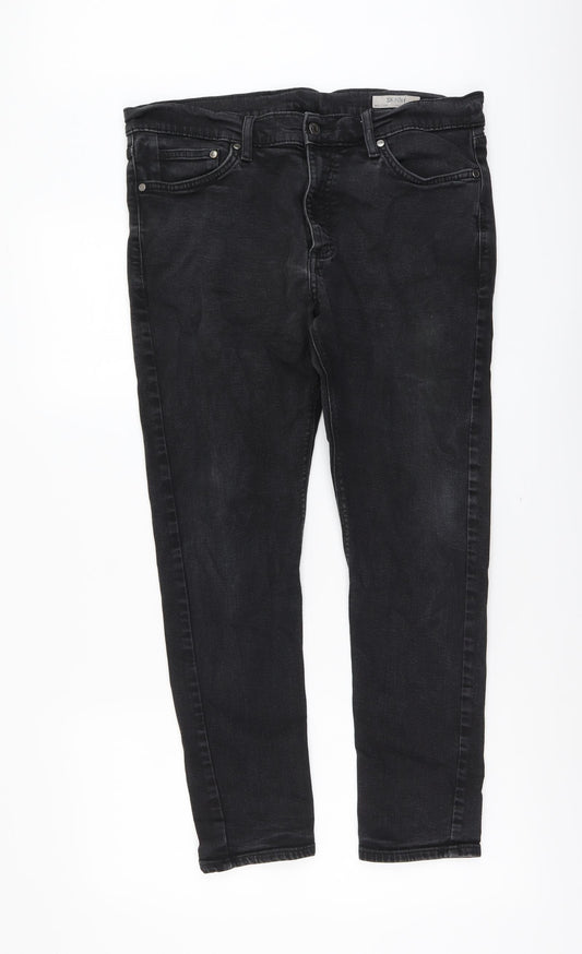 Marks and Spencer Mens Black Cotton Skinny Jeans Size 30 in L29 in Regular Button