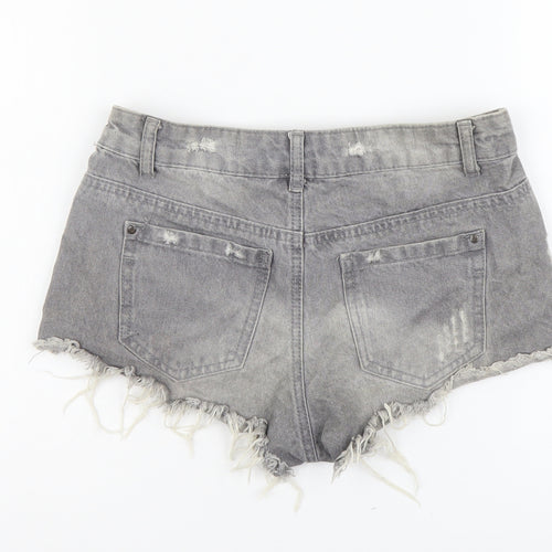 Denim & Co. Womens Grey Cotton Hot Pants Shorts Size 6 L3 in Regular Button - Distressed