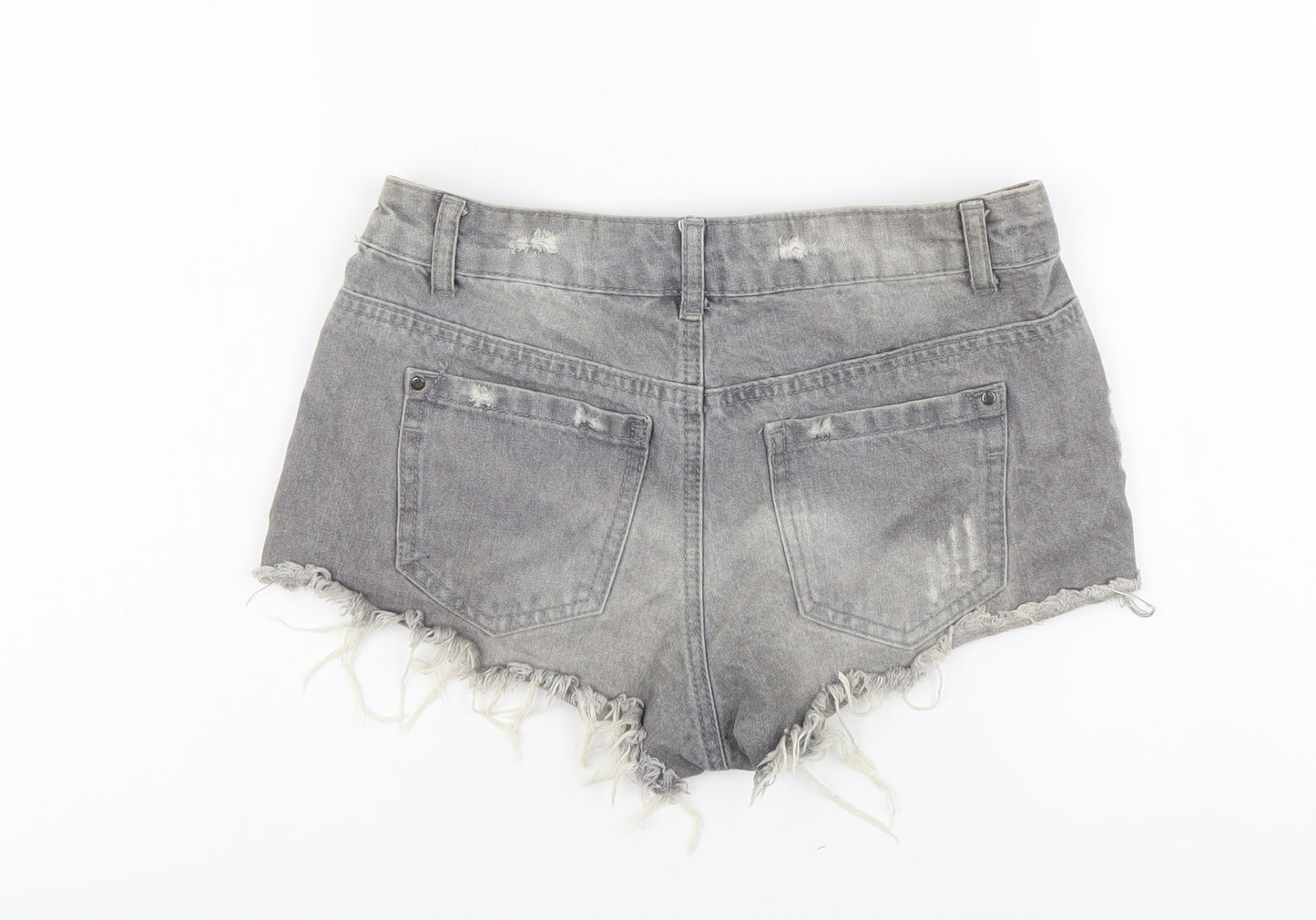 Denim & Co. Womens Grey Cotton Hot Pants Shorts Size 6 L3 in Regular Button - Distressed