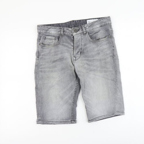 Denim & Co. Mens Grey Cotton Biker Shorts Size 30 in Slim Button