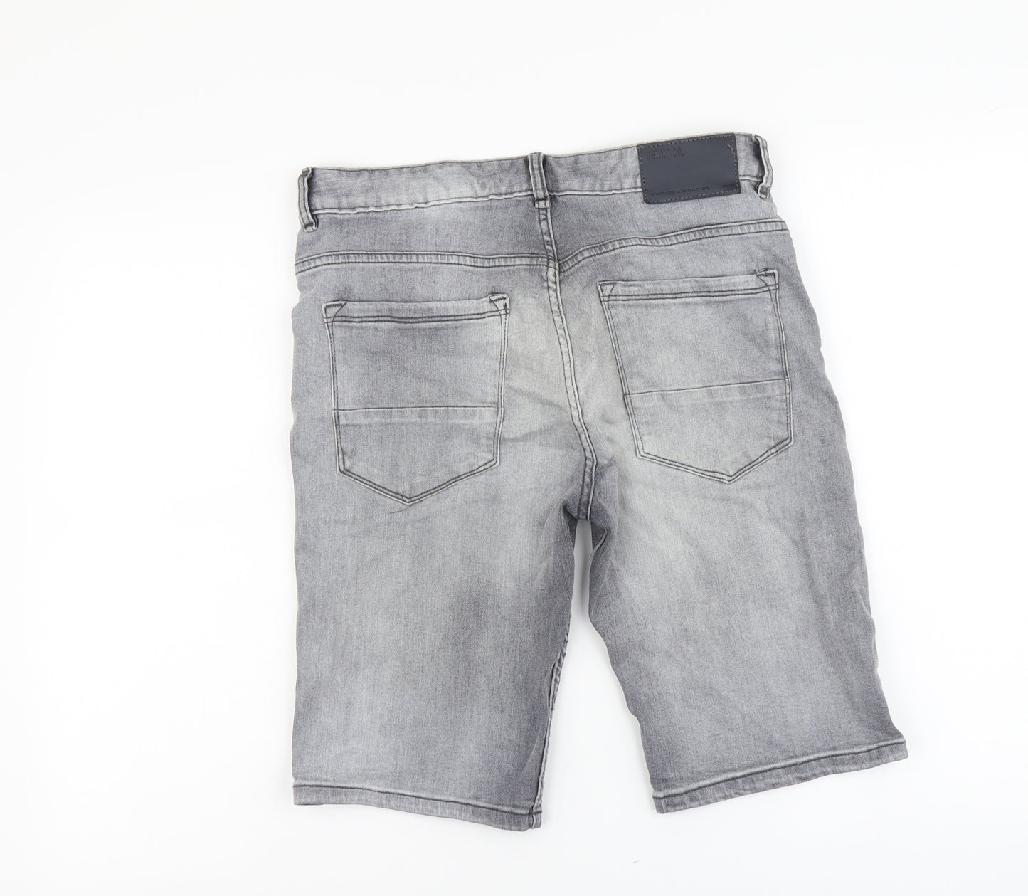 Denim & Co. Mens Grey Cotton Biker Shorts Size 30 in Slim Button