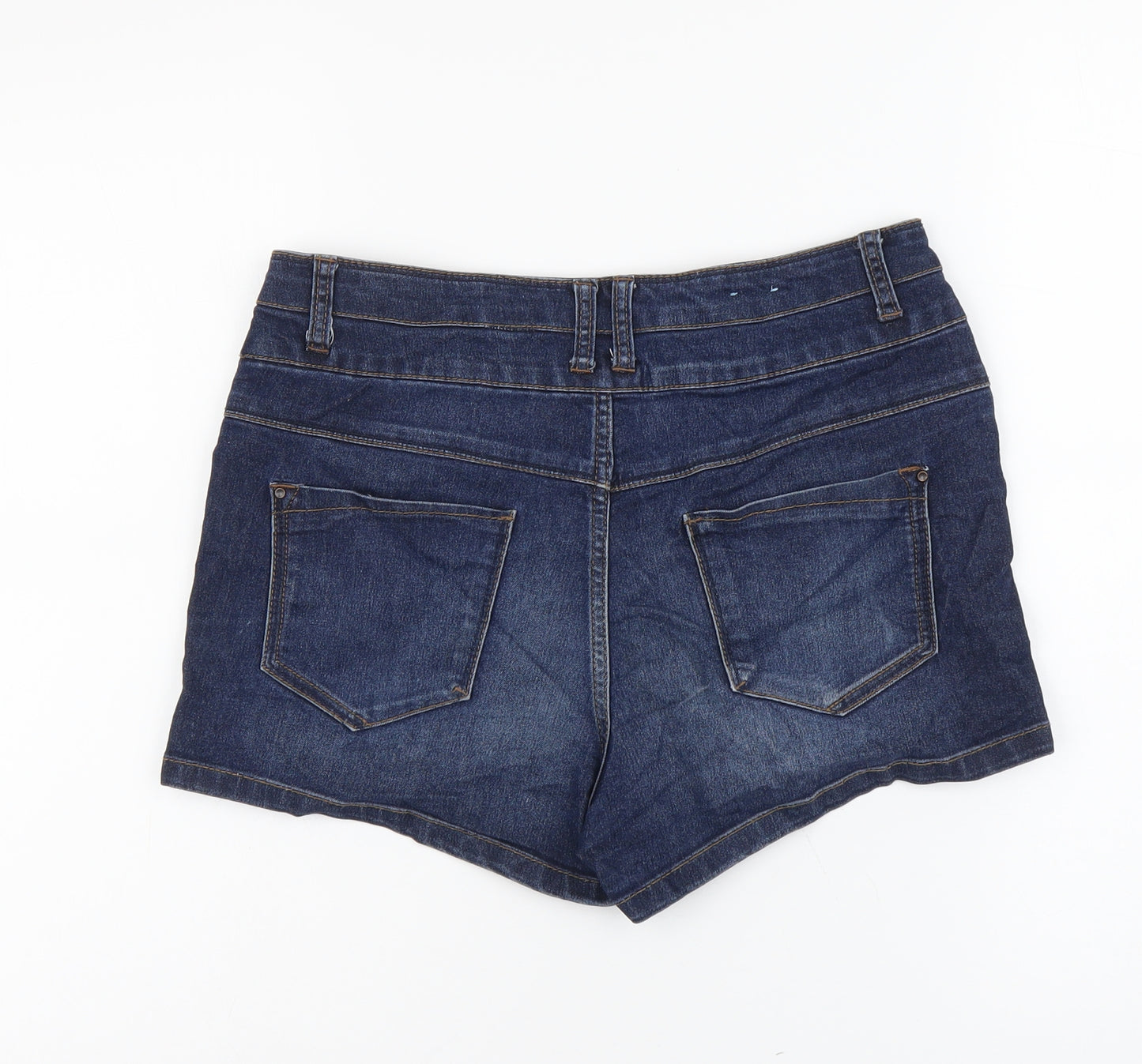 YesYes Womens Blue Cotton Hot Pants Shorts Size 12 L3 in Regular Button