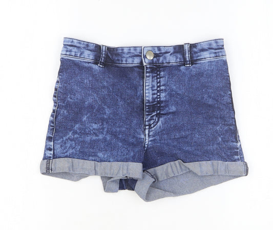 H&M Womens Blue Cotton Hot Pants Shorts Size 10 Regular Button