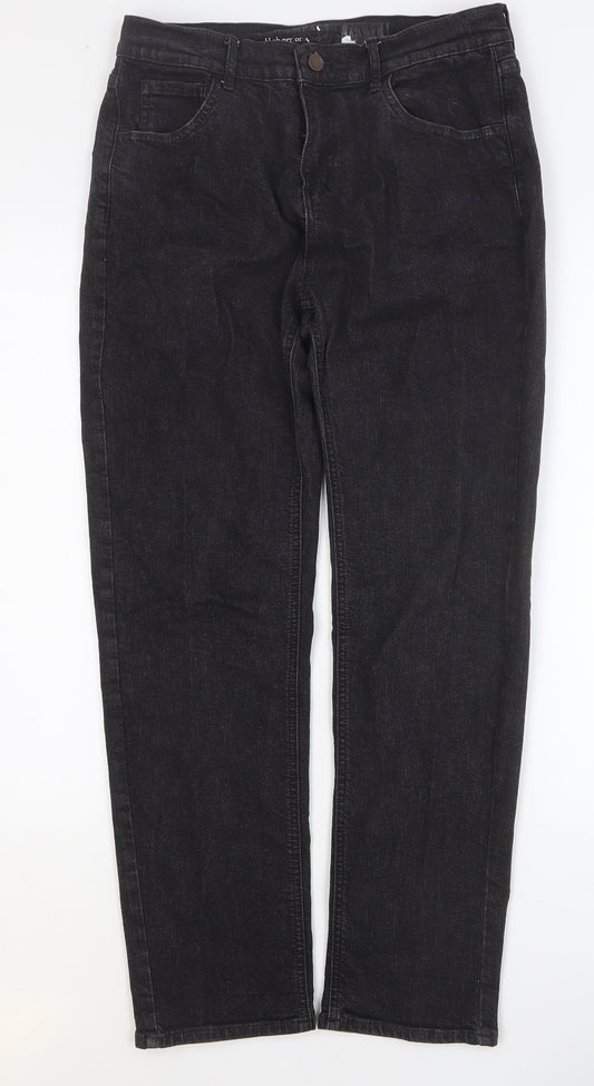 Preworn Mens Black Cotton Straight Jeans Size 30 in Regular Button