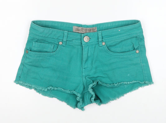 Denim & Co. Womens Green Cotton Cut-Off Shorts Size 6 Regular Zip
