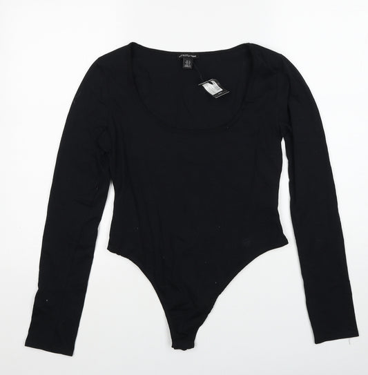 PRETTYLITTLETHING Womens Black Cotton Bodysuit One-Piece Size 14 Snap