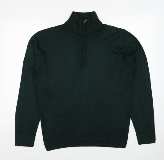 Kensington Mens Green High Neck Acrylic Pullover Jumper Size L Long Sleeve