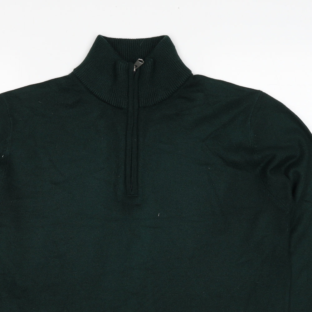Kensington Mens Green High Neck Acrylic Pullover Jumper Size L Long Sleeve