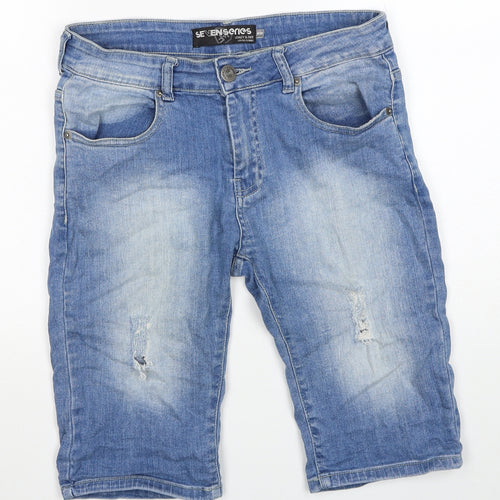 Seven Series Mens Blue Cotton Bermuda Shorts Size 32 in Regular Zip