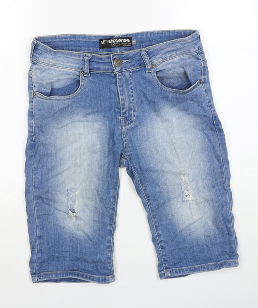 Seven Series Mens Blue Cotton Bermuda Shorts Size 32 in Regular Zip
