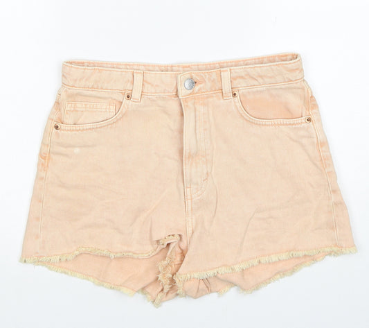 Monki Womens Orange Cotton Cut-Off Shorts Size 27 in Regular Zip