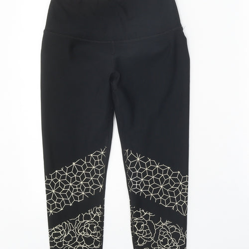 RBX Womens Black Geometric Polyester Cropped Leggings Size XS Regular Pullover