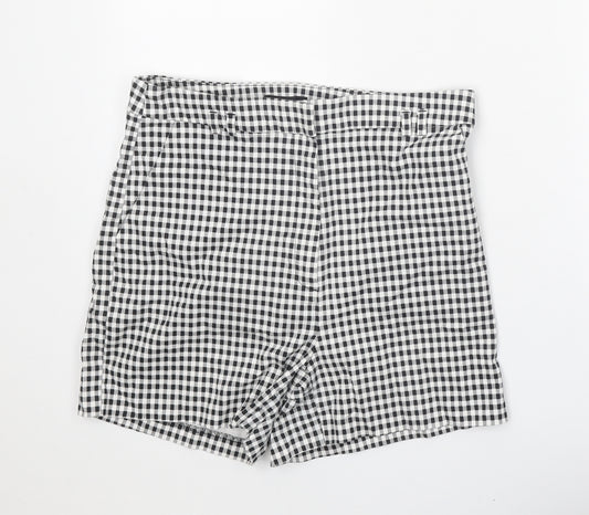 F&F Womens Black Check Cotton Basic Shorts Size 14 Regular Zip