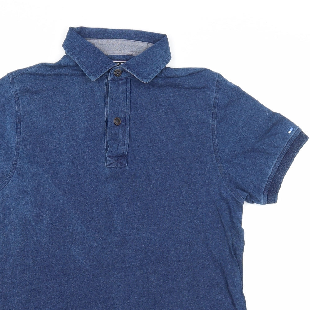 Tommy Hilfiger Mens Blue Cotton Polo Size S Collared Button