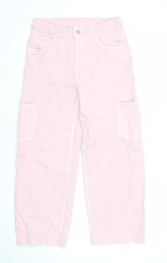 Marks and Spencer Girls Pink Cotton Straight Jeans Size 12-13 Years Regular Zip