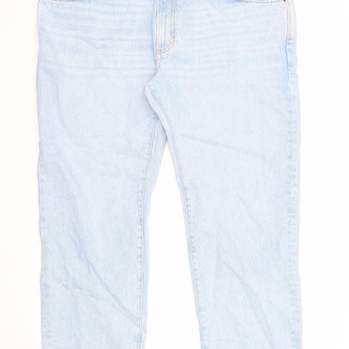 Marks and Spencer Mens Blue Cotton Straight Jeans Size 44 in L31 in Regular Zip - Vintage Wash