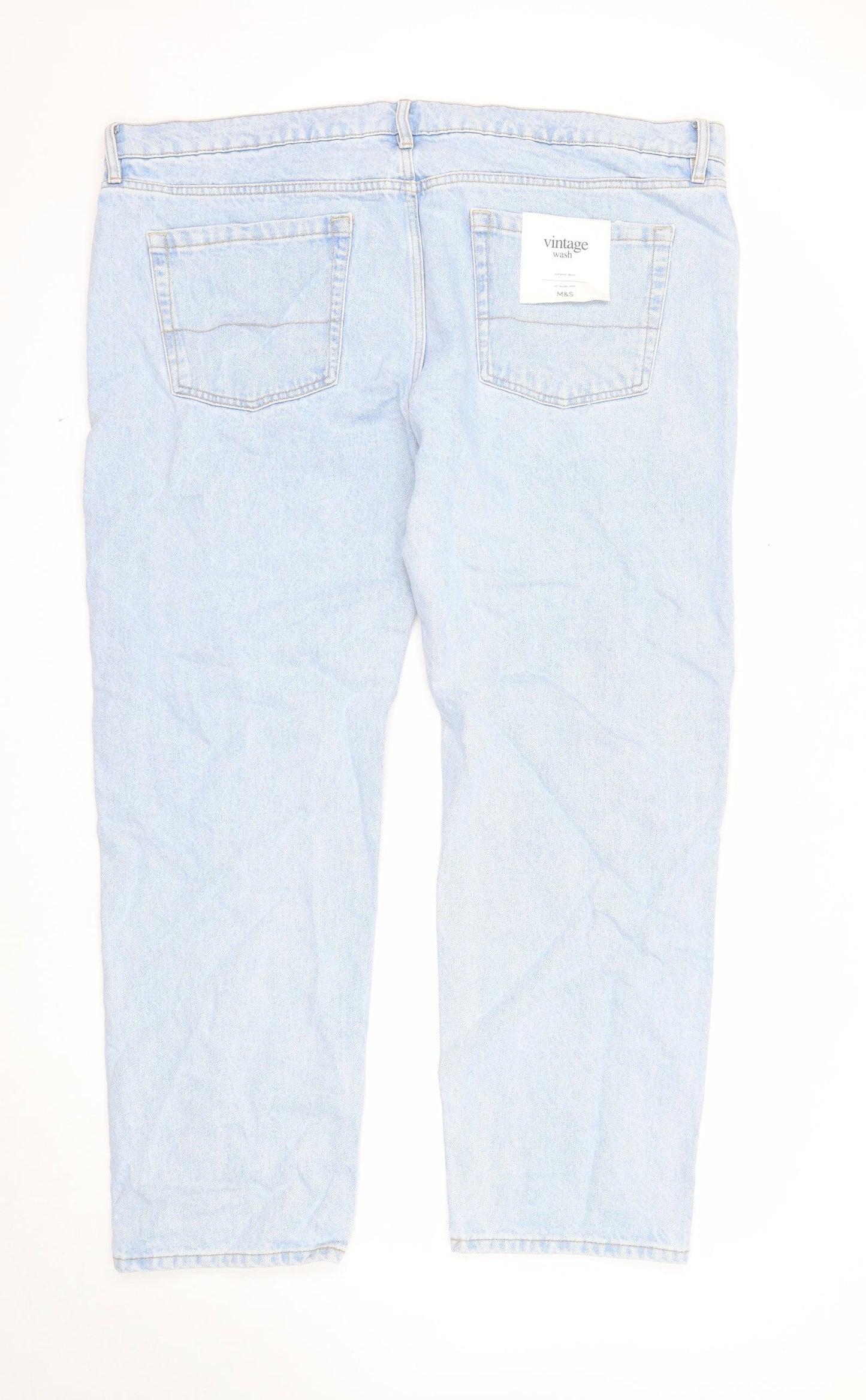 Marks and Spencer Mens Blue Cotton Straight Jeans Size 44 in L31 in Regular Zip - Vintage Wash