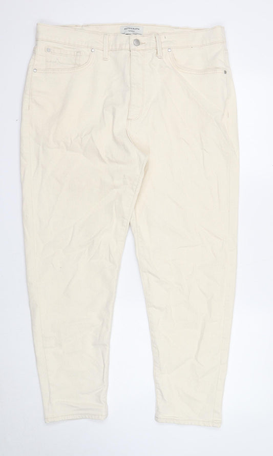 Autograph Mens Beige Cotton Tapered Jeans Size 38 in L29 in Regular Zip
