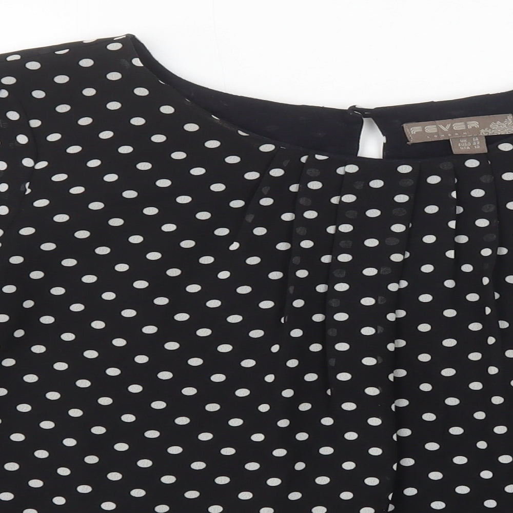 Fever Womens Black Polka Dot Polyester Basic Blouse Size 14 Round Neck