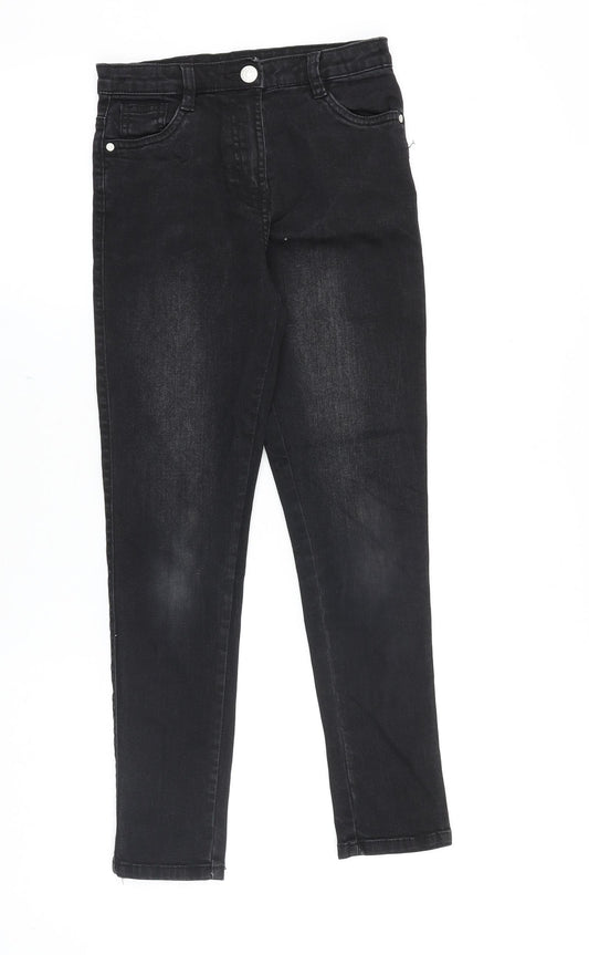 M&Co Girls Black Cotton Skinny Jeans Size 9-10 Years Regular Zip